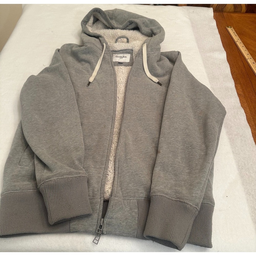 Goodfellow Co Hoodie Mens M Gray Sherpa Lined Full Zip Sweatshirt Jacket Fleece